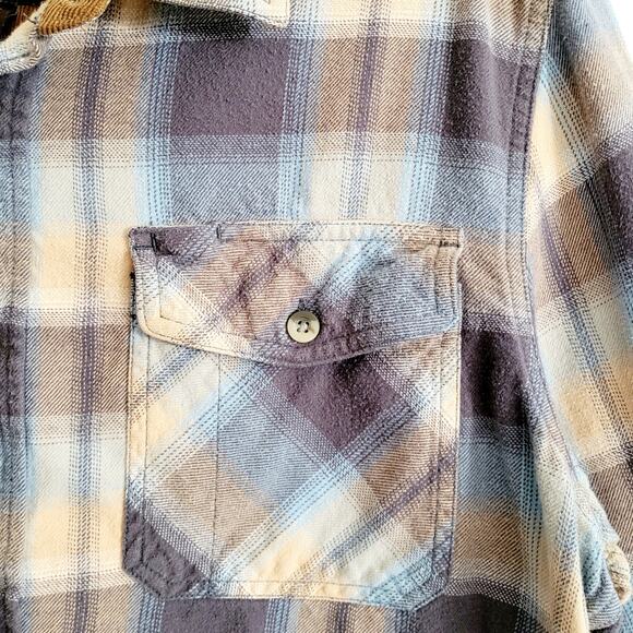 CQR Beige Gray Blue Plaid Flannel Corduroy 100% Cotton Button-Up Shirt Men's L - Picture 5 of 8